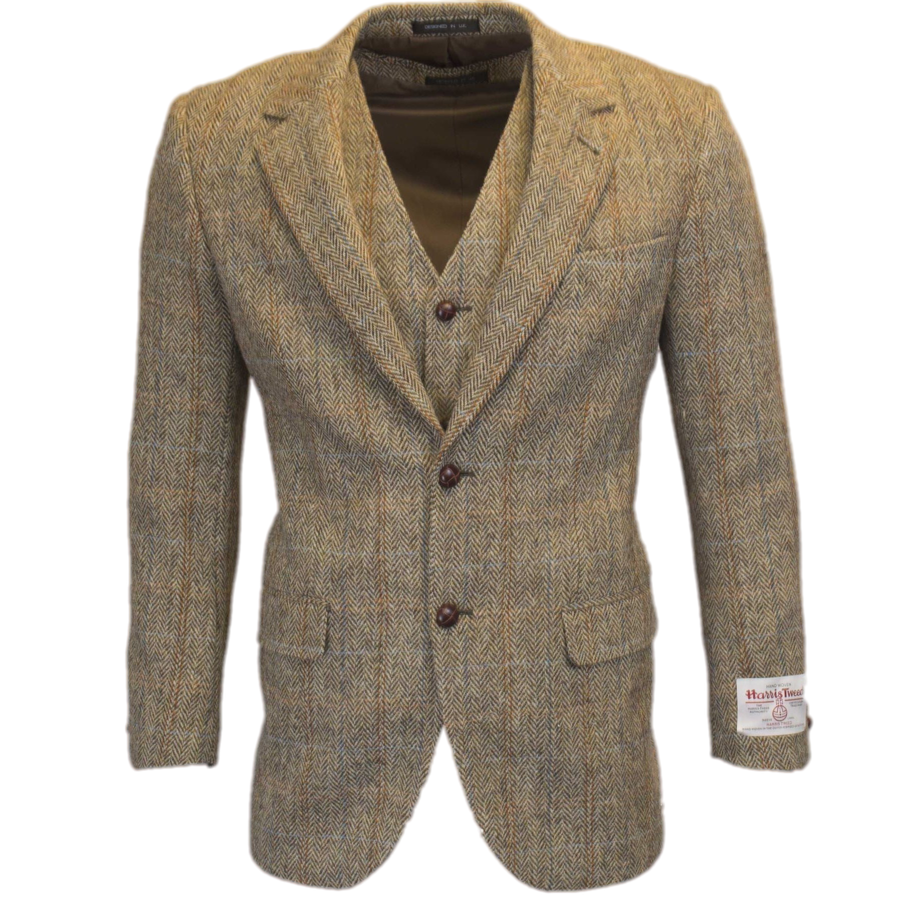 Classic Scottish Harris Tweed Herringbone Overcheck Country Blazer