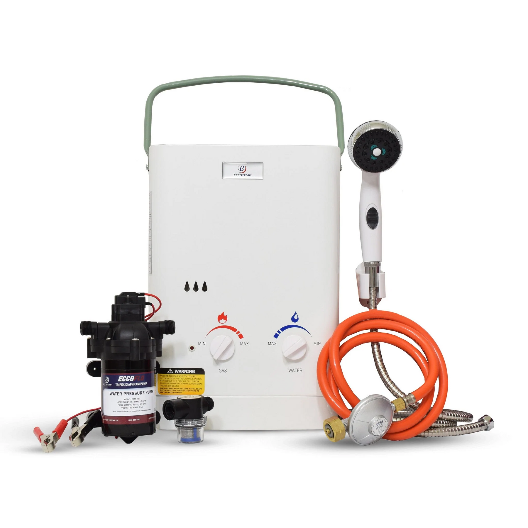 L5 Portable Tankless Gas Hot Water Horse / Equine Shower with EccoFlo 12V Pump and Strainer