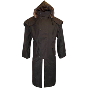 Mens long wax coat with hood on sale