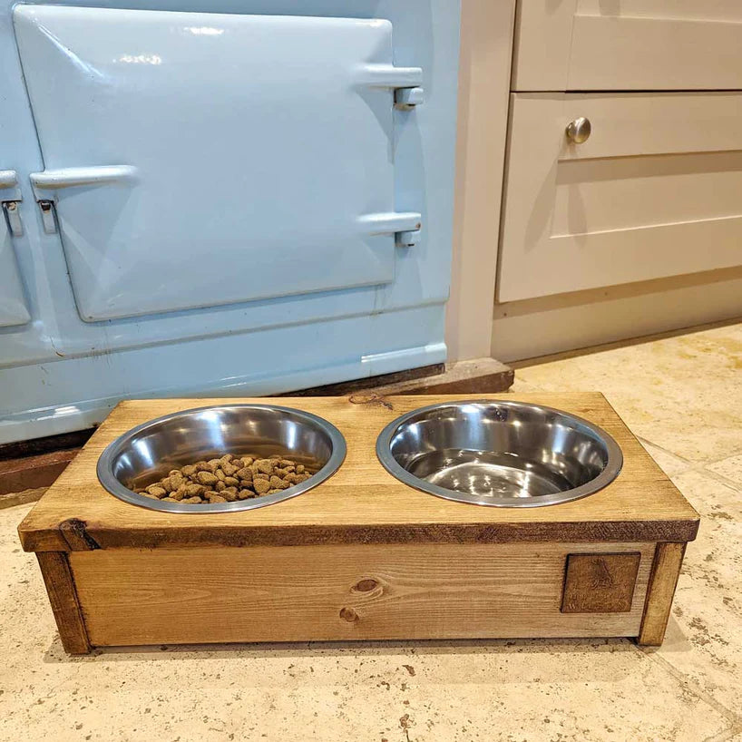 Wooden Dog bowl holder with bowls