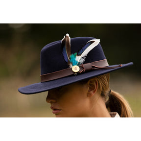Hanbury Fedora Crushable Felt Hat with Leather Trim and Cartridge Feather Brooche